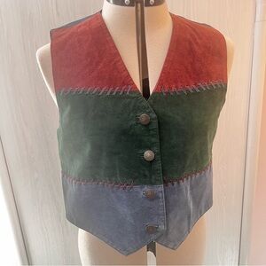 Vintage Suede Leather Patchwork Vest Boho Western L, G-III Global Identity